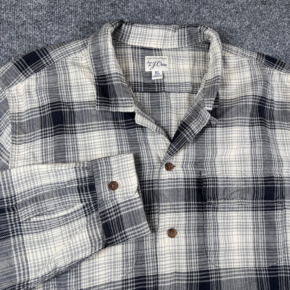 J Crew Shirt Mens XL Gray Cotton Hemp Blend Twill Camp Loop Collar Button Up
